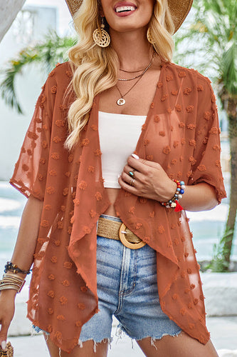 WW durchsichtiger Überwurf mit Patchwork-Pom-Pom-Ärmeln