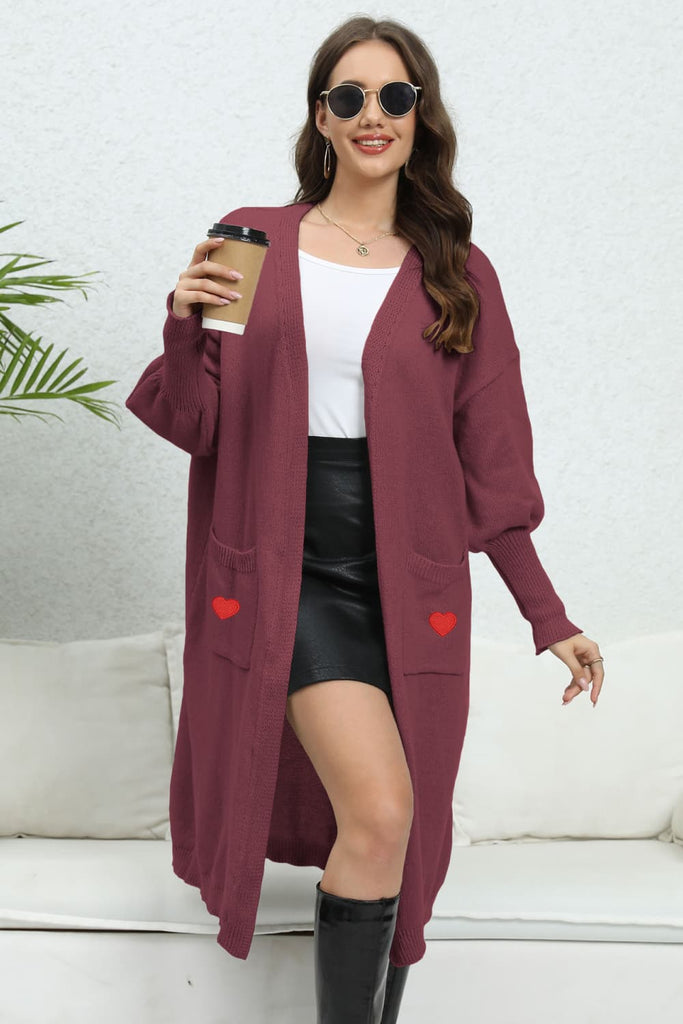 WW | Laternenärmel Offene Vorderseite mit Taschen Strickjacke
