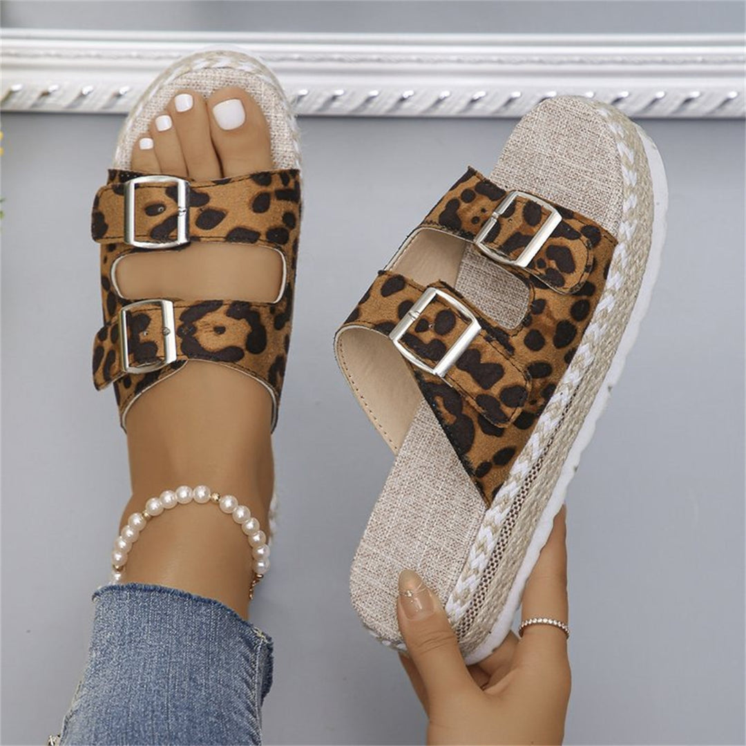 W&W Mode Sandalen mit Doppel-Schnalle und Leopardenmuster