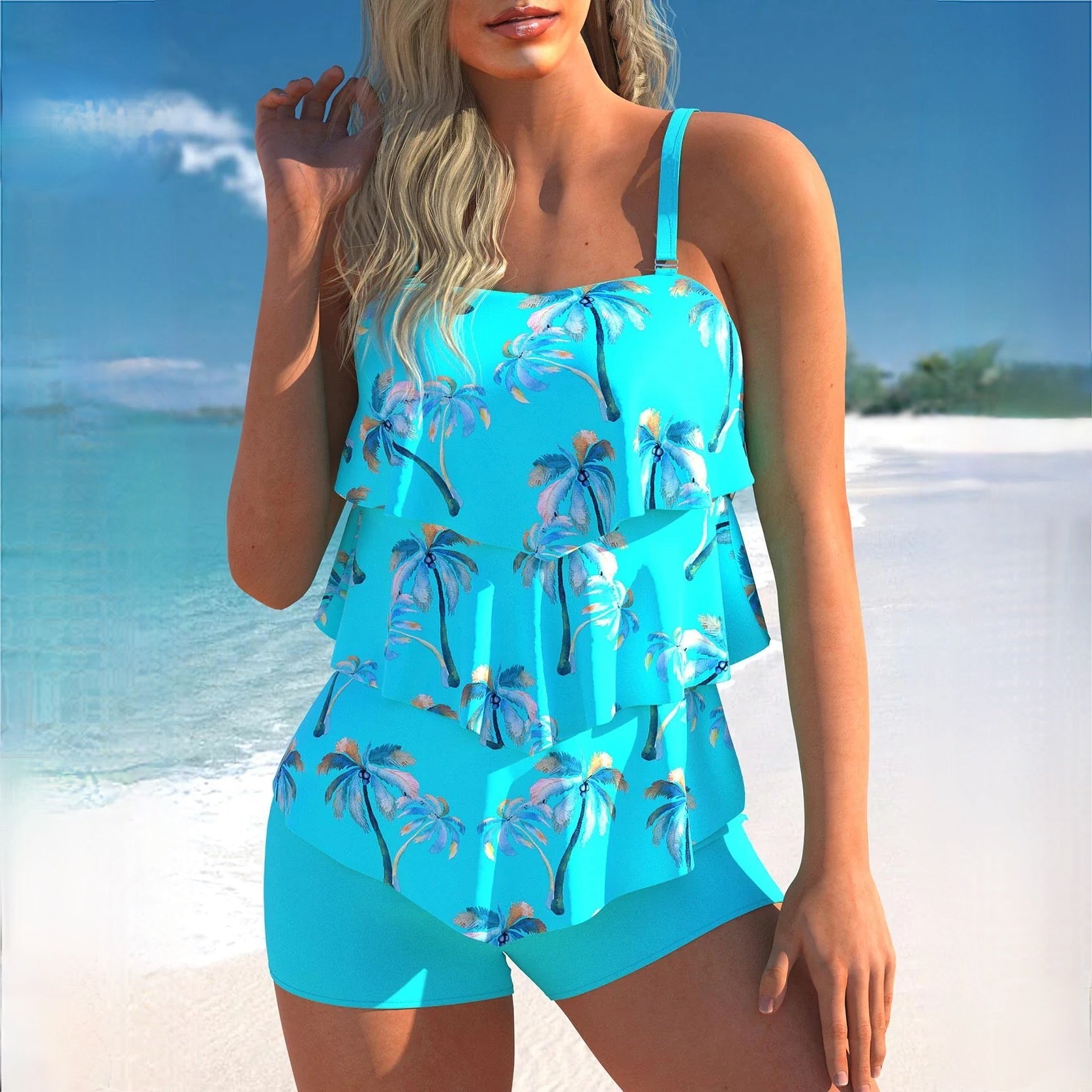 W&W - Stilvoller blauer Tankini