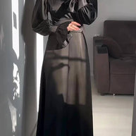 WW | Einfarbiger Rüschensleeve Taillierter Krawatten Slim Fit Maxikleid