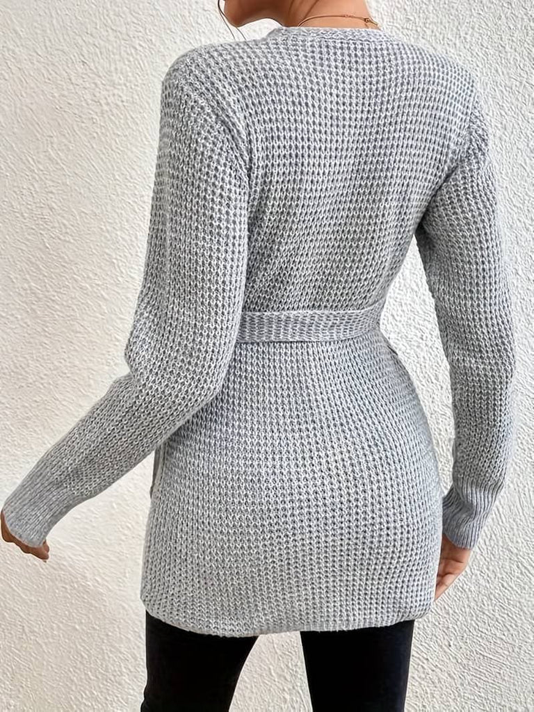 WW | Wickelstrickjacke Gestrickt Langärmlig Bindeband Taille Bequeme Passform
