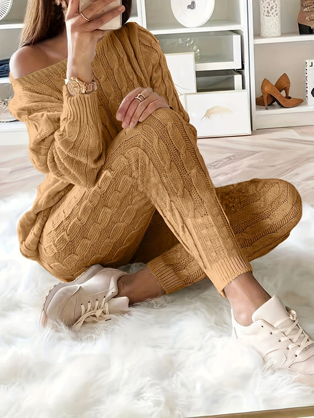 WW Gestricktes Passendes Sweatshirt & Hosen Outfits Zweiteiliges Set