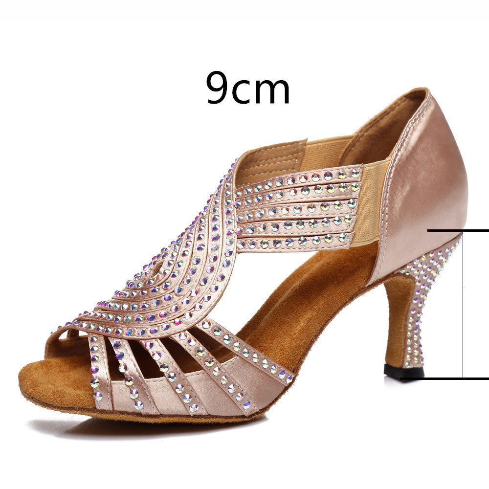 WW | Latin Dance Schuhe Hot Color Diamond Bright Hohe Fersele Weicher Boden