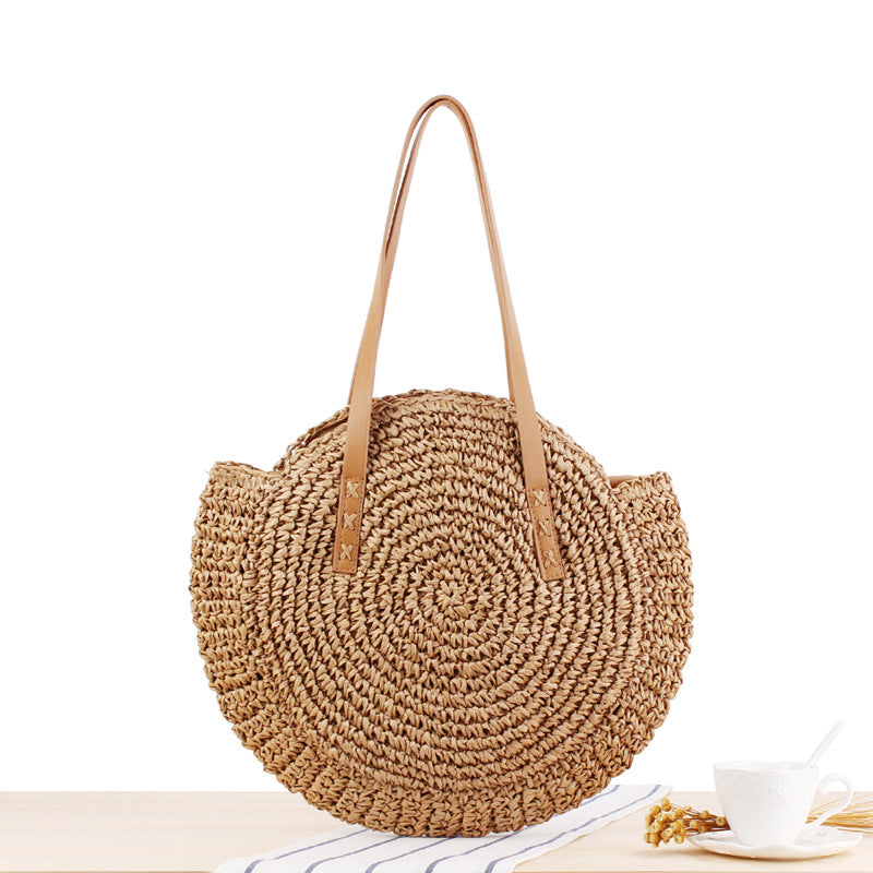 WW | Schlichte Runde Schultertasche Strohtasche Sommer Strandtaschen