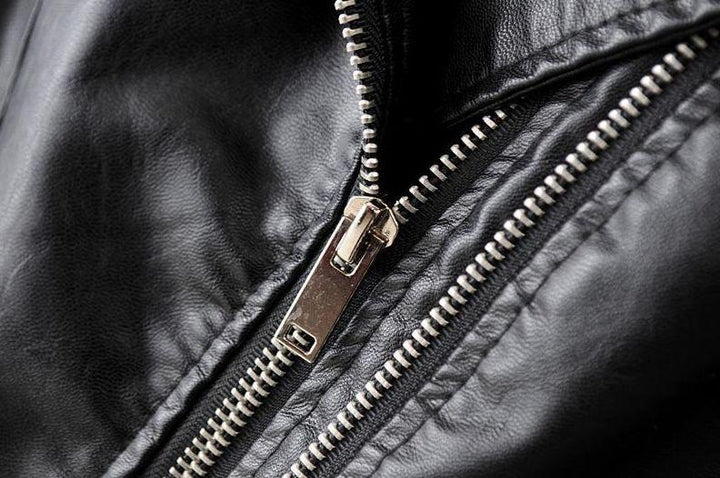 W&W Mode - Revers Reißverschluss Slim Fit Lederjacke