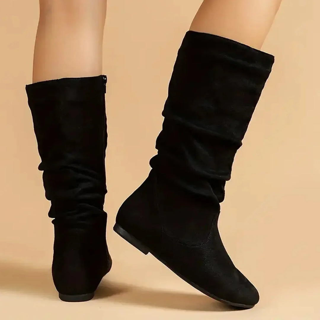 W&W Mode | Damen Stiefel Aus Wildleder Mit Seitlichem Reißverschluss, Wadenlang, Frühlingskollektion