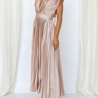 WW | Hallo Schöne Satin Plissee Midi Kleid