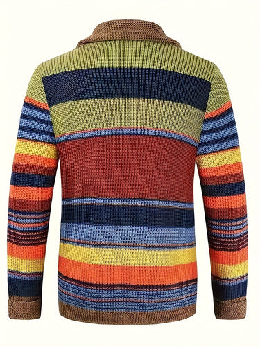WW | Großer Gestrickter Herren Strickjacke Mit Kontrastierenden Farben