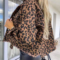 WW - Denimjacke Mit Leopardenmuster Und Langen Ärmeln