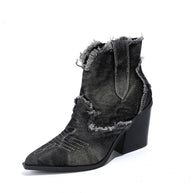 WW | Damen Trendy Spitzes-Toe Western Cowboy-Stiefel Bequeme Stiefeletten