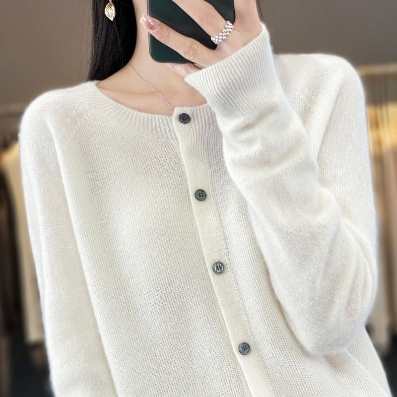 WW | Merino Woll Strickjacke Mit Rundhalsausschnitt Und Langen Ärmeln