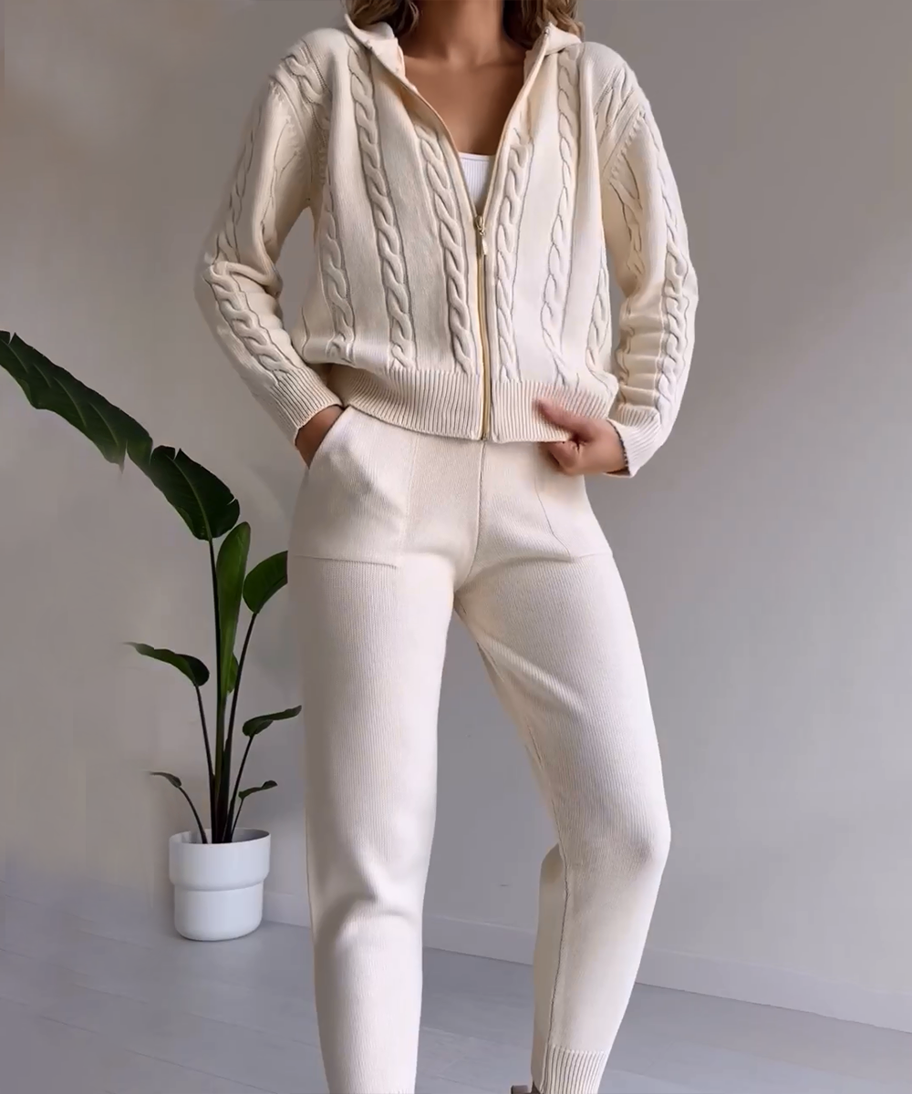 W&W Mode | teilige gestrickte Lounge-Set - trendiger Hoodie und Jogginganzug für Damen