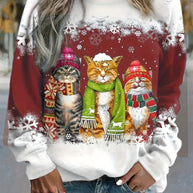 WW | Weihnachtspullover Mit Katzenaufdruck Für Damen