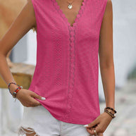 WW | Gespaltene Spitze V-Ausschnitt Ärmelloses Shirt