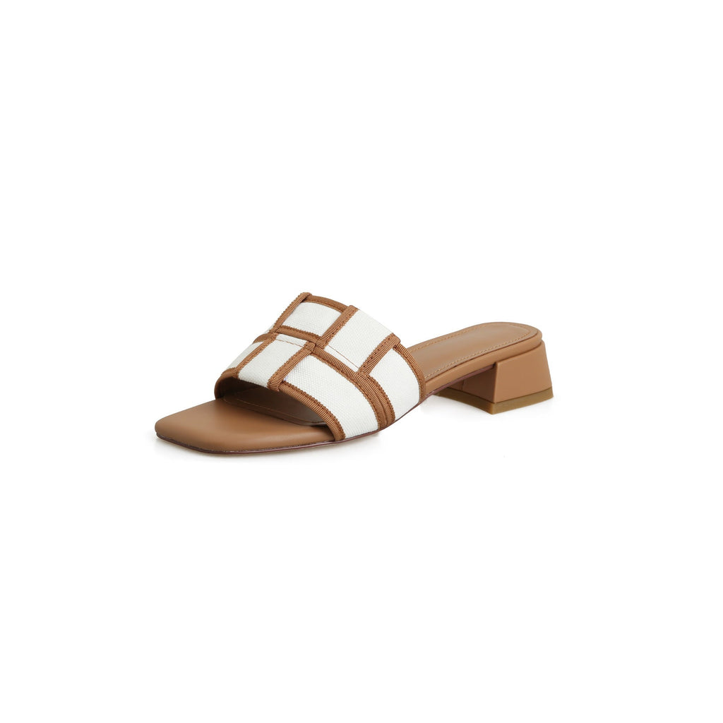 WW | Quadratzehen-Mid-Heel-Sandalen Plaid Fetisch Lazybone Damenschuhe