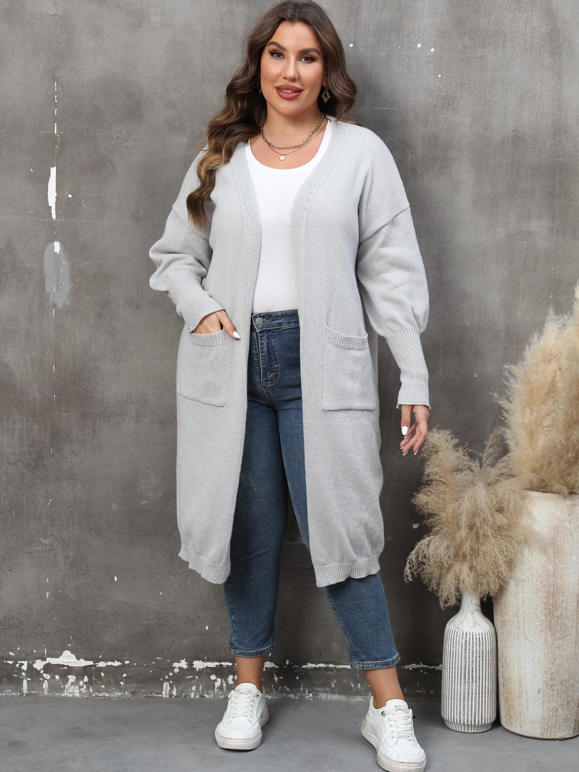 WW | Plus Size Langarm Taschen Cardigan