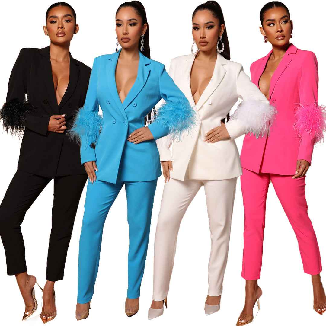 WW Zweiteiliges Straußenfell-Revers für Damen