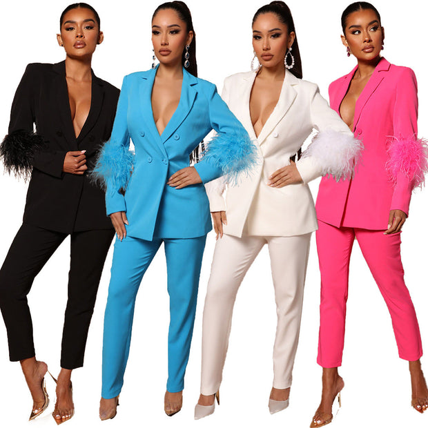 WW Zweiteiliges Straußenfell-Revers für Damen