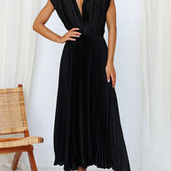 WW | Hallo Schöne Satin Plissee Midi Kleid
