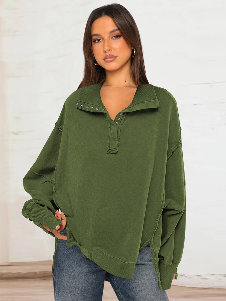 W&W Mode - Lässiges Sweatshirt Mit Knöpfen Und Lampenärmeln