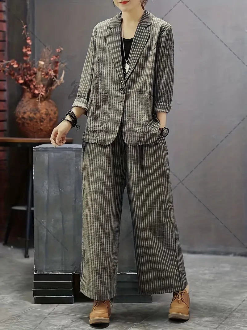 W&W Mode | Blazer mit gestreiftem Revers und Hose mit weitem Bein
