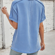 WW | Cord-Ripp V-Ausschnitt Kurzarm T-Shirt