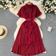 WW | Langarm Maxikleid mit plissierten Volants