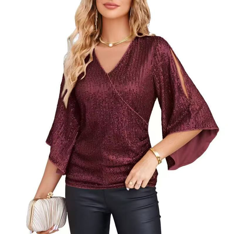 WW | Lockeres Midilanges T-Shirt Mit Pailletten Für Frauen