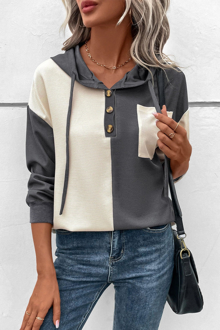W&W Mode | Waffel-Hoodie Mit Knopfleiste Für Frauen