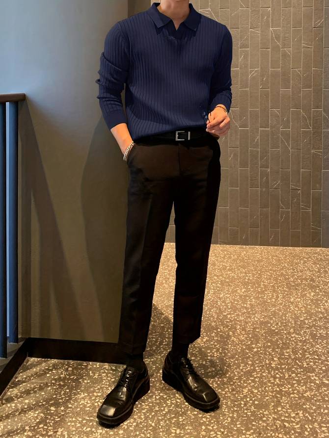 WW - Lässiges Langarm Poloshirt