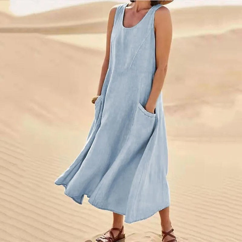 W&W Mode | Ärmelloses Leinenkleid mit Taschen für Damen