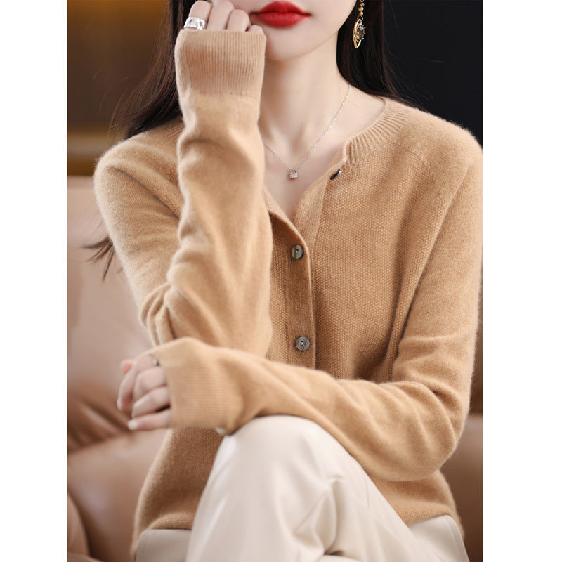 WW | Lockerer Damen Cashmere Strickjacke Mit Rundhalsausschnitt Aus Hochwertiger Veganer Wolle