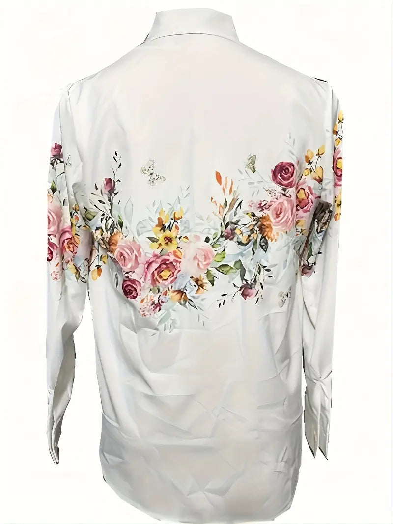 WW | Bluse für Frauen mit Blumenmuster, Lässige Hemdbluse mit Langen Ärmeln