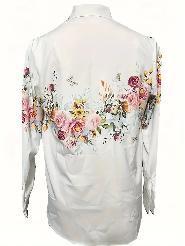 WW | Bluse für Frauen mit Blumenmuster, Lässige Hemdbluse mit Langen Ärmeln
