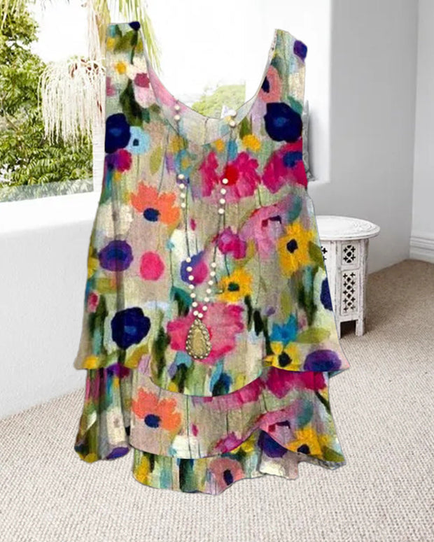 WW | Geschichtetes ärmelloses Oberteil mit Blumenmotiv