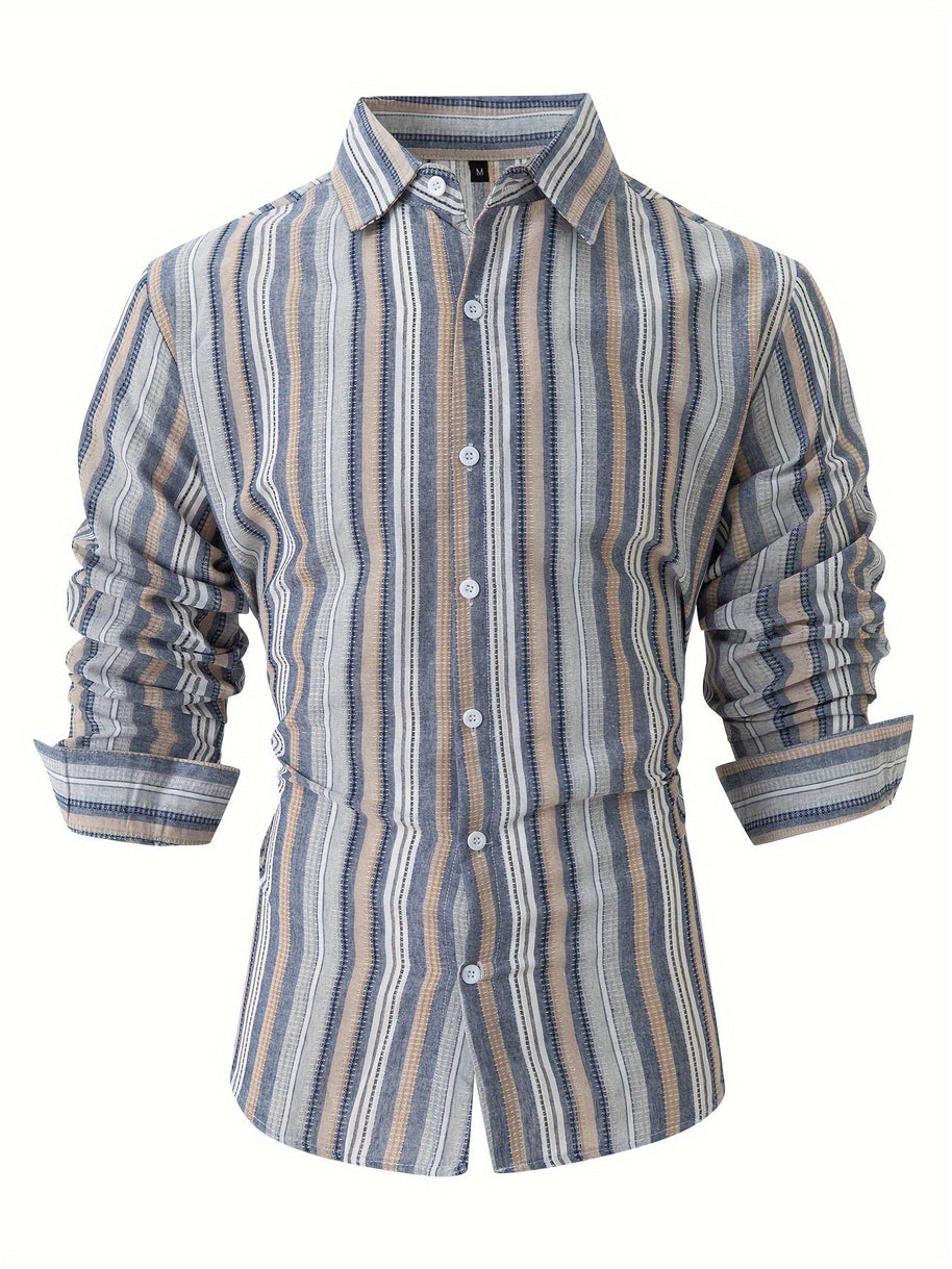 WW | Gestreiftes Baumwoll Leinen Herrenhemd für entspannte Looks