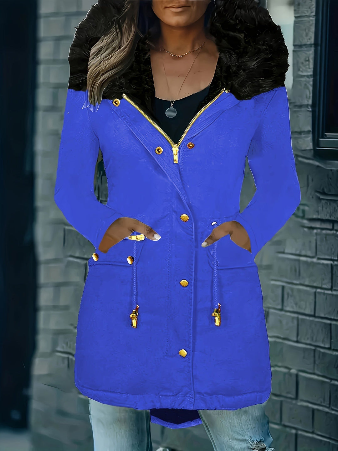 W&W Mode | Zip up Parka Mantel mit Knöpfen Kapuze Damen Winterjacke