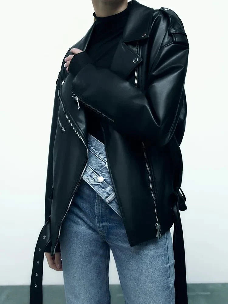 W&W Mode | Pu Lederjacke Mit Gürtel Und Reißverschluss