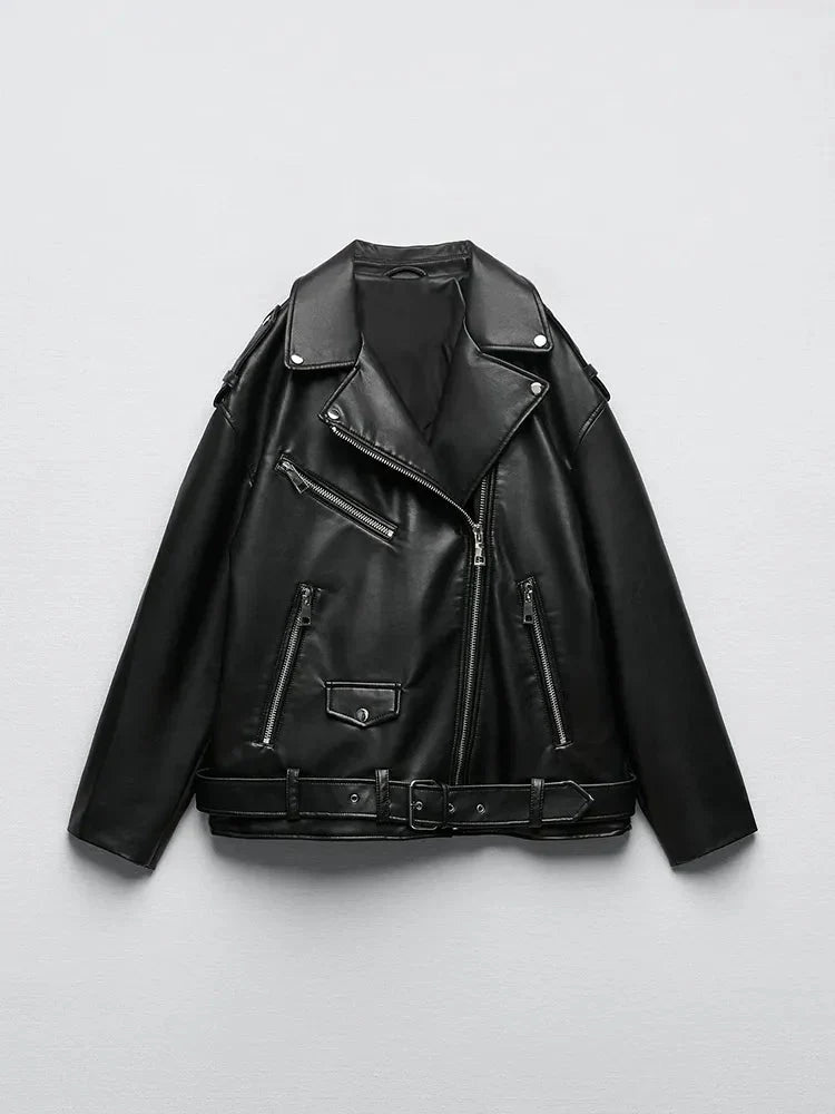 W&W Mode | Pu Lederjacke Mit Gürtel Und Reißverschluss