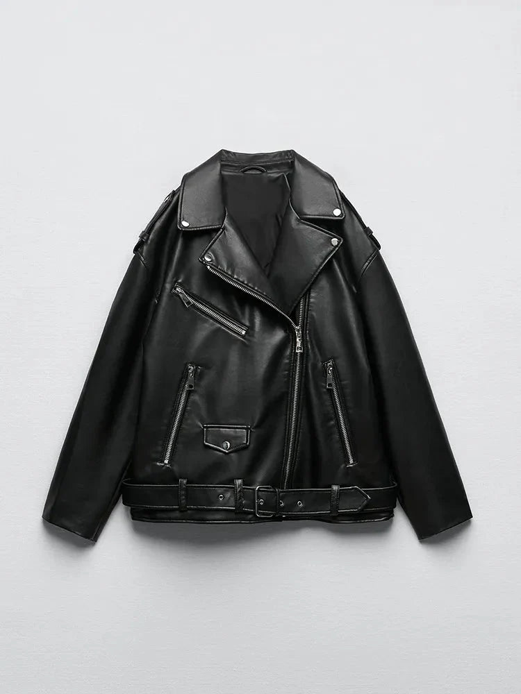 WW | Pu Lederjacke Mit Gürtel Und Reißverschluss