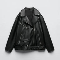 WW | Pu Lederjacke Mit Gürtel Und Reißverschluss