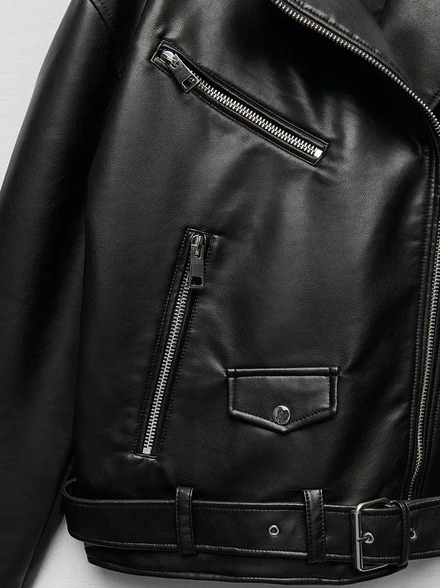 WW | Pu Lederjacke Mit Gürtel Und Reißverschluss