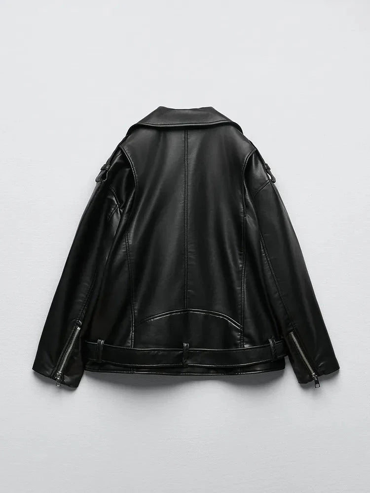 WW | Pu Lederjacke Mit Gürtel Und Reißverschluss