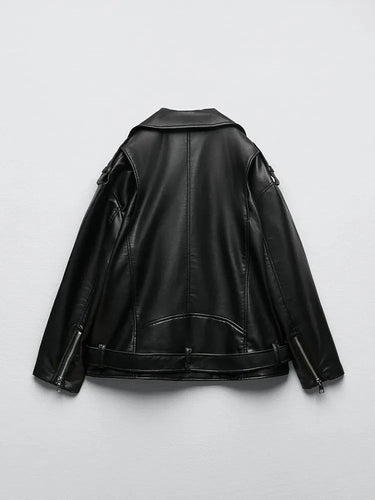 WW | Pu Lederjacke Mit Gürtel Und Reißverschluss