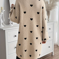 WW | Herzmuster Lange Länge Wolle Strickjacke Für Damen - Ideal für Winter