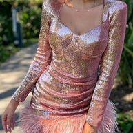 WW | Tanze Durch Die Nacht Pailletten Feder Party Kleid