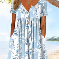 WW | Kurzärmeliges Sommerkleid mit Blätterdruck