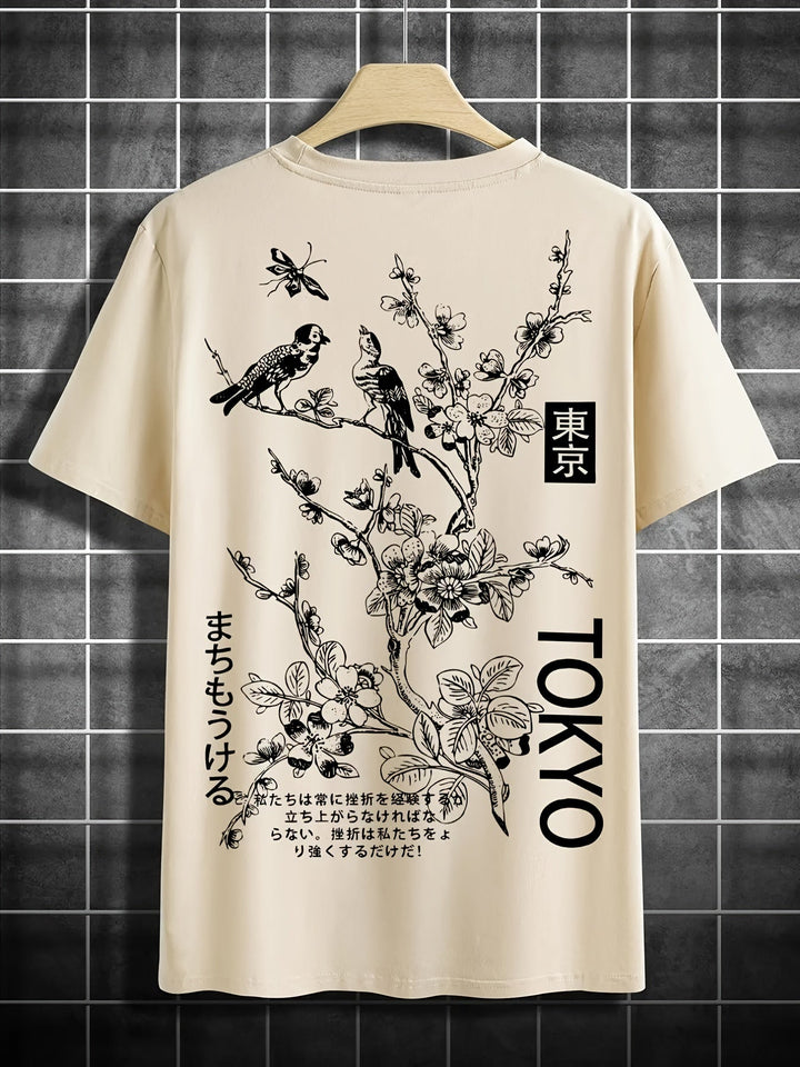 W&W Mode | Lässiges Herren T-shirt Mit Blumen Und Vogelprint