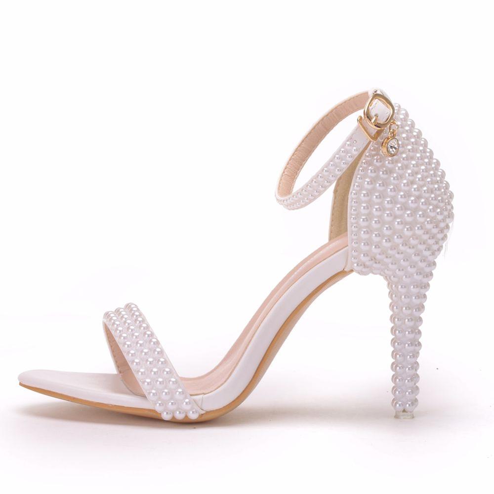 WW | Mode Weiße Stiletto Damen mit Knöchelriemen Hochzeit Festschuhe